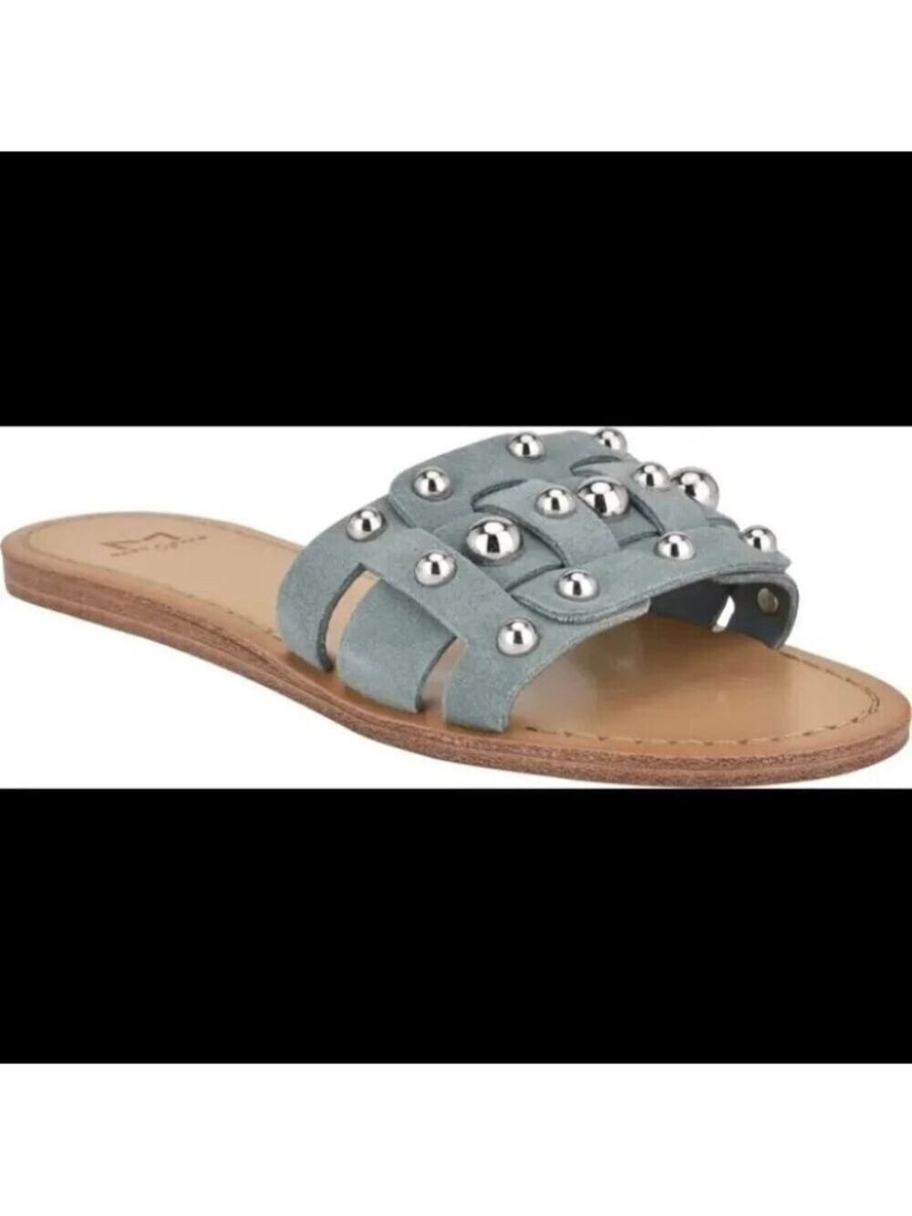 NEW Marc Fisher Pacca studded flat sandal in blue cactus suede